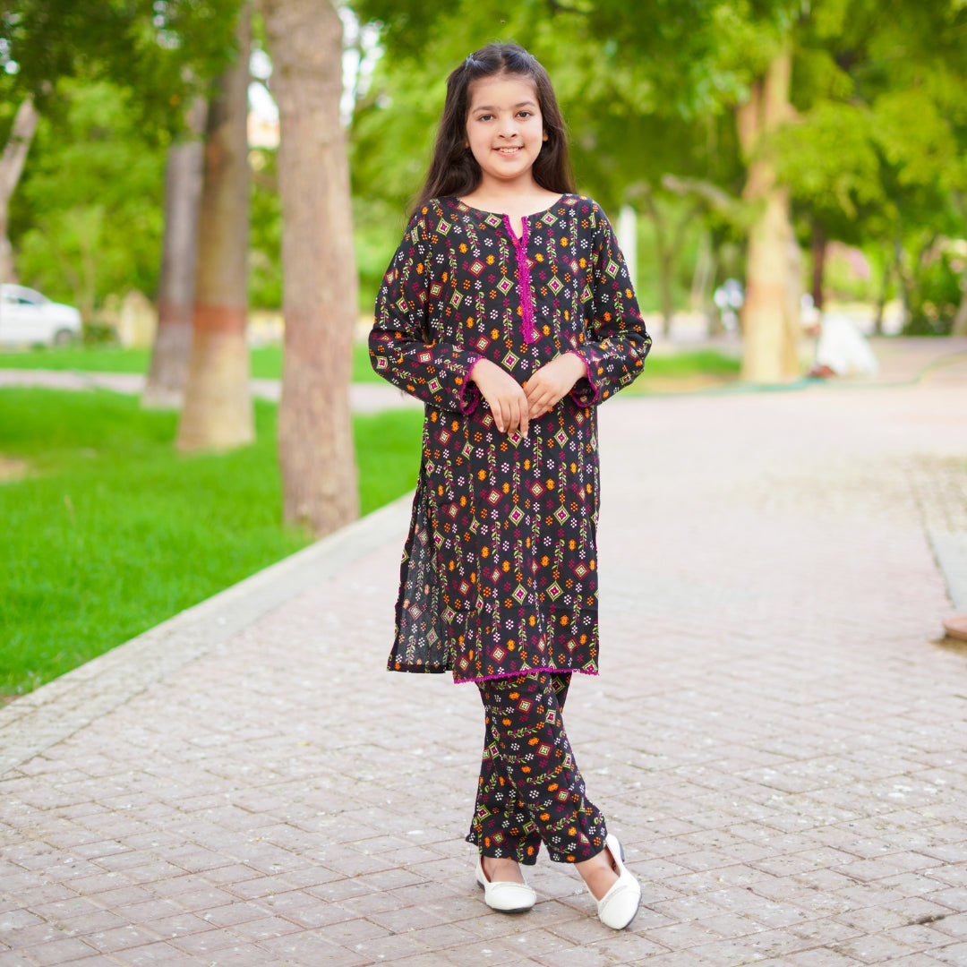 Figo - Black Abstract Print Co-Ord Set (Viscose)