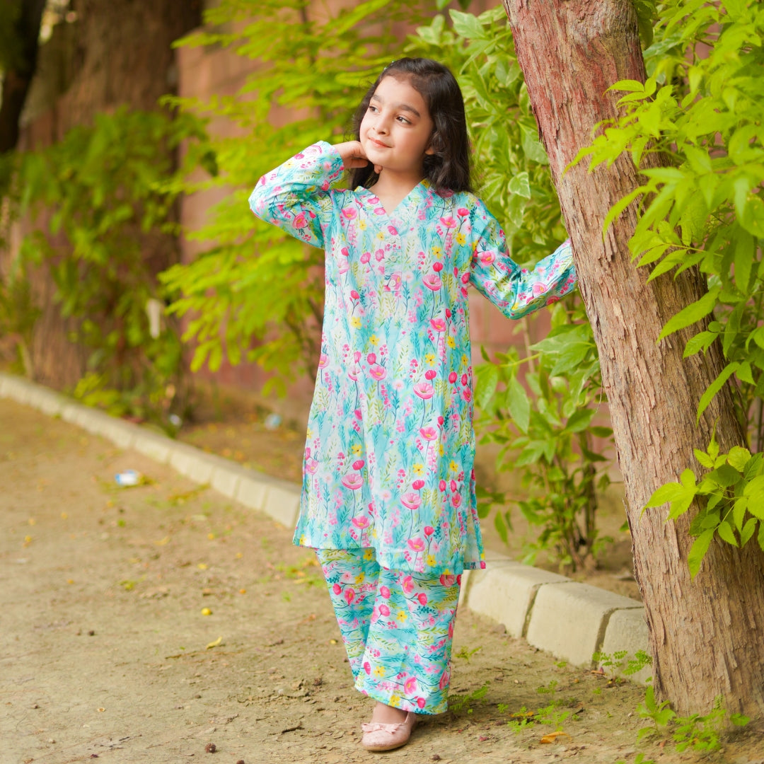 Figo - Green Pink Floral Print Co-Ord Set