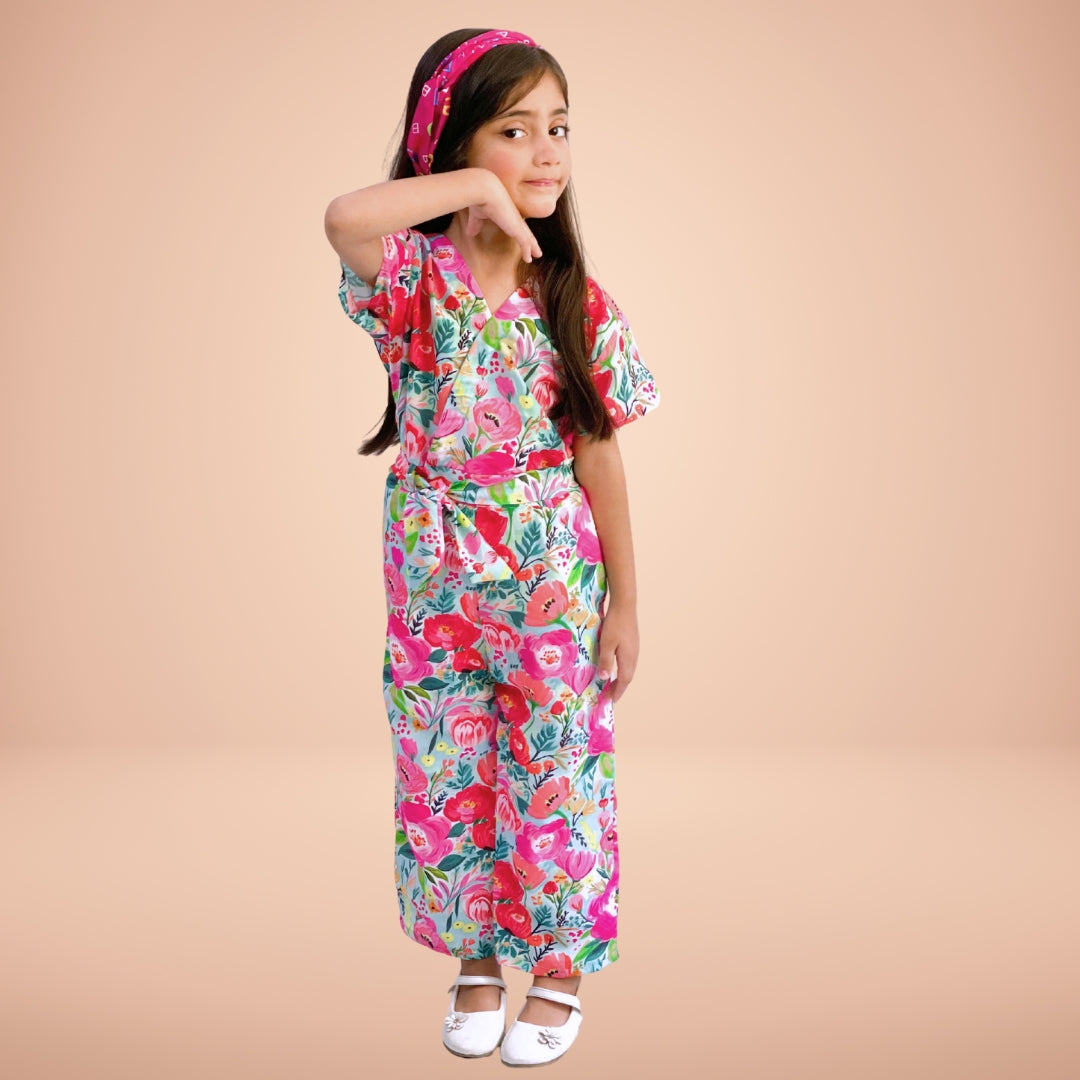 Figo - Multi Floral V-Neck Jumpsuit (Swiss Fabric)