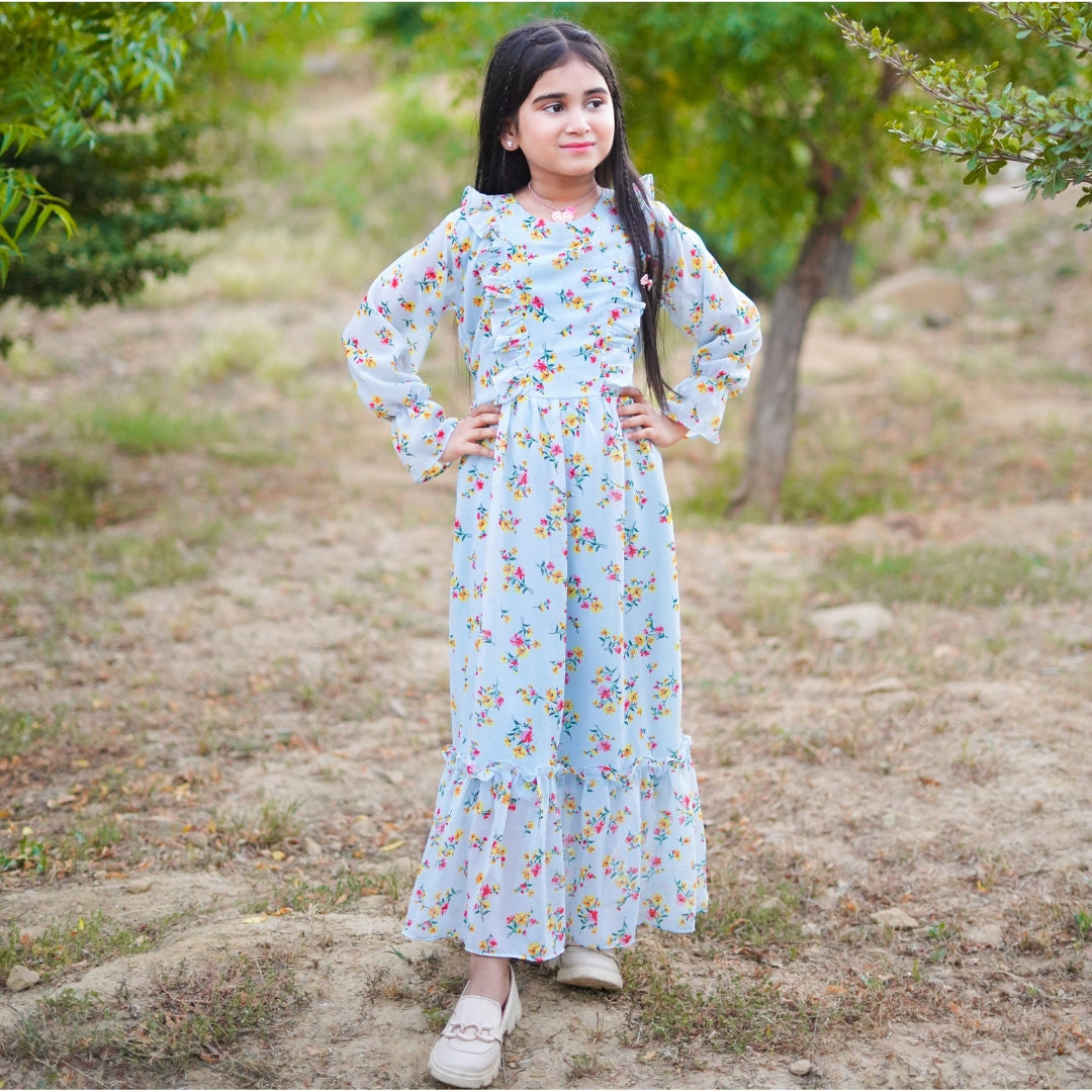 Figo - Azure Sky Blue Floral Tunic Maxi
