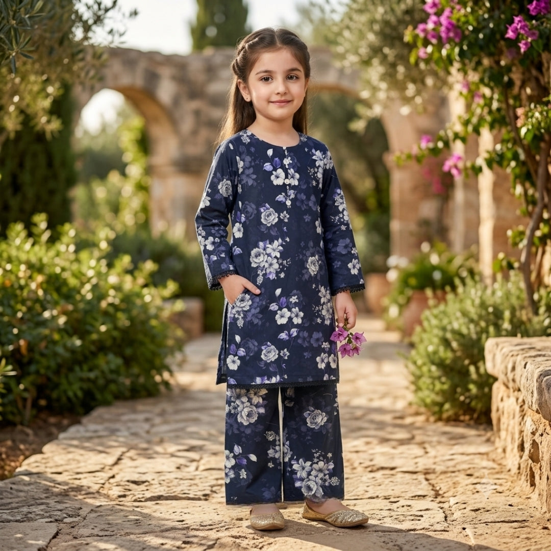 Figo - Sapphire Petals Co-Ord Set (Lawn)
