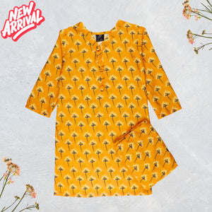 Figo - Mustard Floral Co-Ord Set (Swiss Fabric)