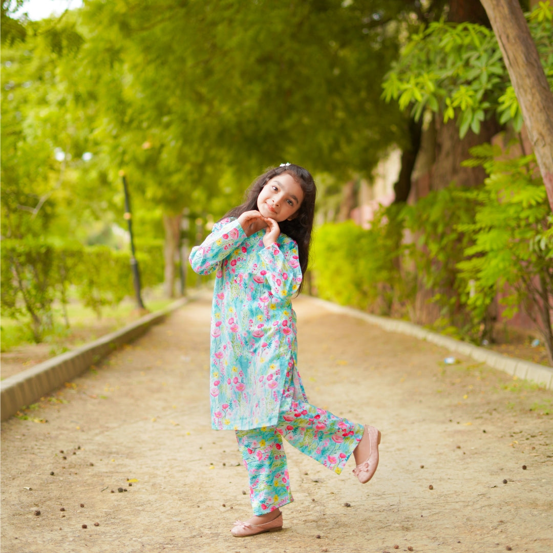 Figo - Green Pink Floral Print Co-Ord Set