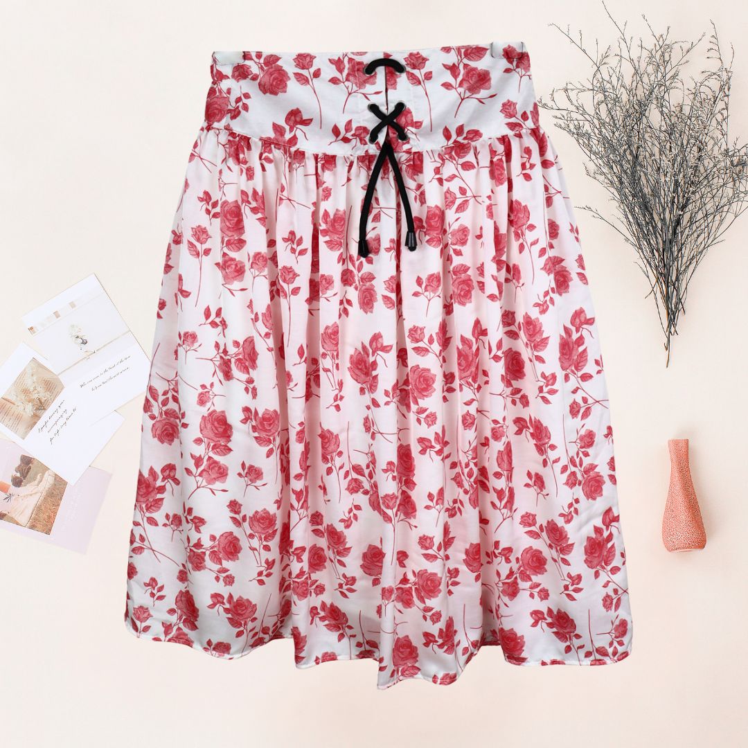 Figo - White Red Floral Skirt