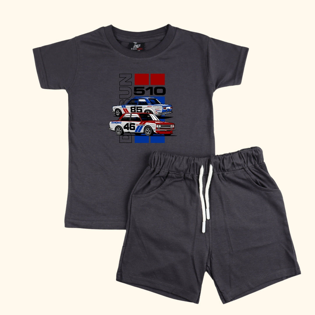 Figo - Charcoal Grey Datsun Car T-Shirt/Short Set