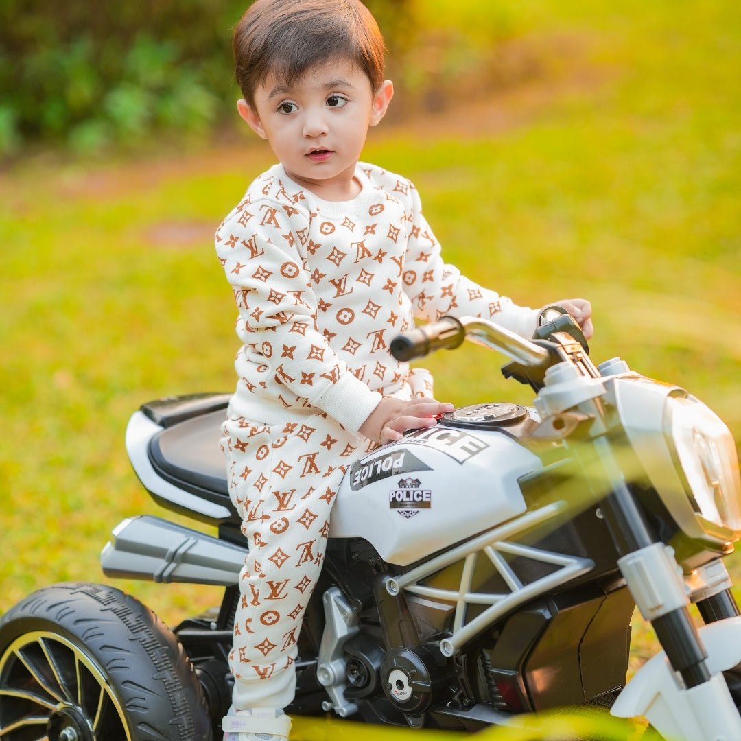 Figo - White Luxury Print All Over Track Suit