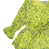 Figo - Lime Yellow Floral Frill Maxi/Long Frock