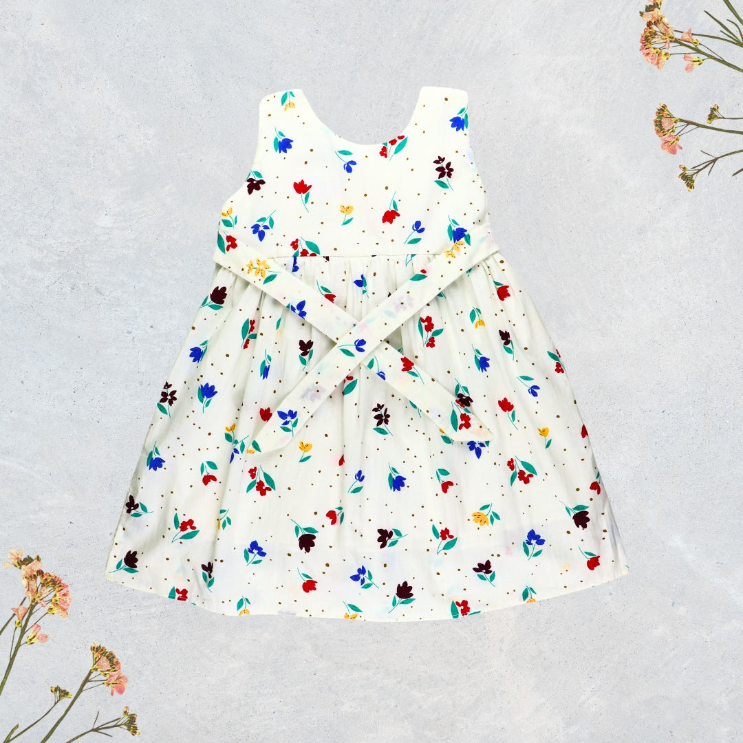 Figo - White Floral Cotton Frock (Lawn Cotton)