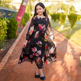 Figo - Black Floral Laced Floral Maxi/Long Frock