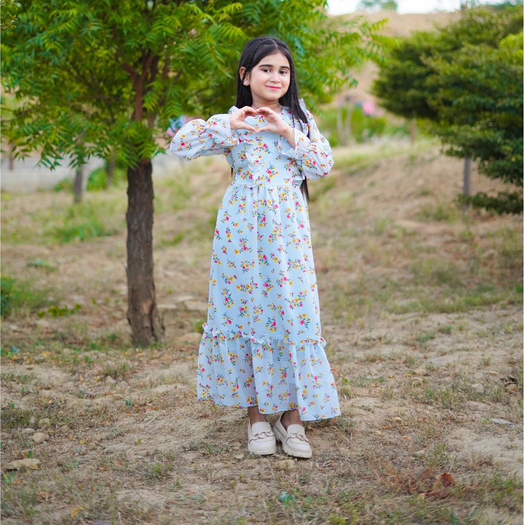 Figo - Azure Sky Blue Floral Tunic Maxi