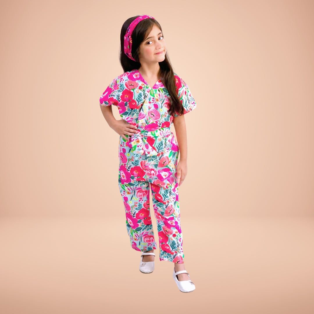 Figo - Multi Floral V-Neck Jumpsuit (Swiss Fabric)