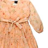 Figo - Light Peach Elegant Floral Three Layered Single Frill Maxi/Long Frock