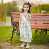 Figo - Cute Green Floral Frock (Silk Fabric)