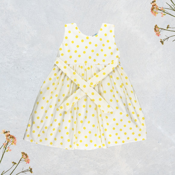 Figo - White Polka Dot Cotton Frock (Lawn Cotton)