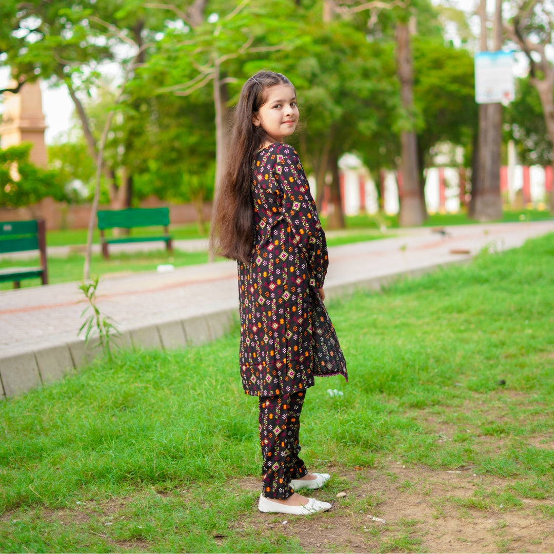 Figo - Black Abstract Print Co-Ord Set (Viscose)