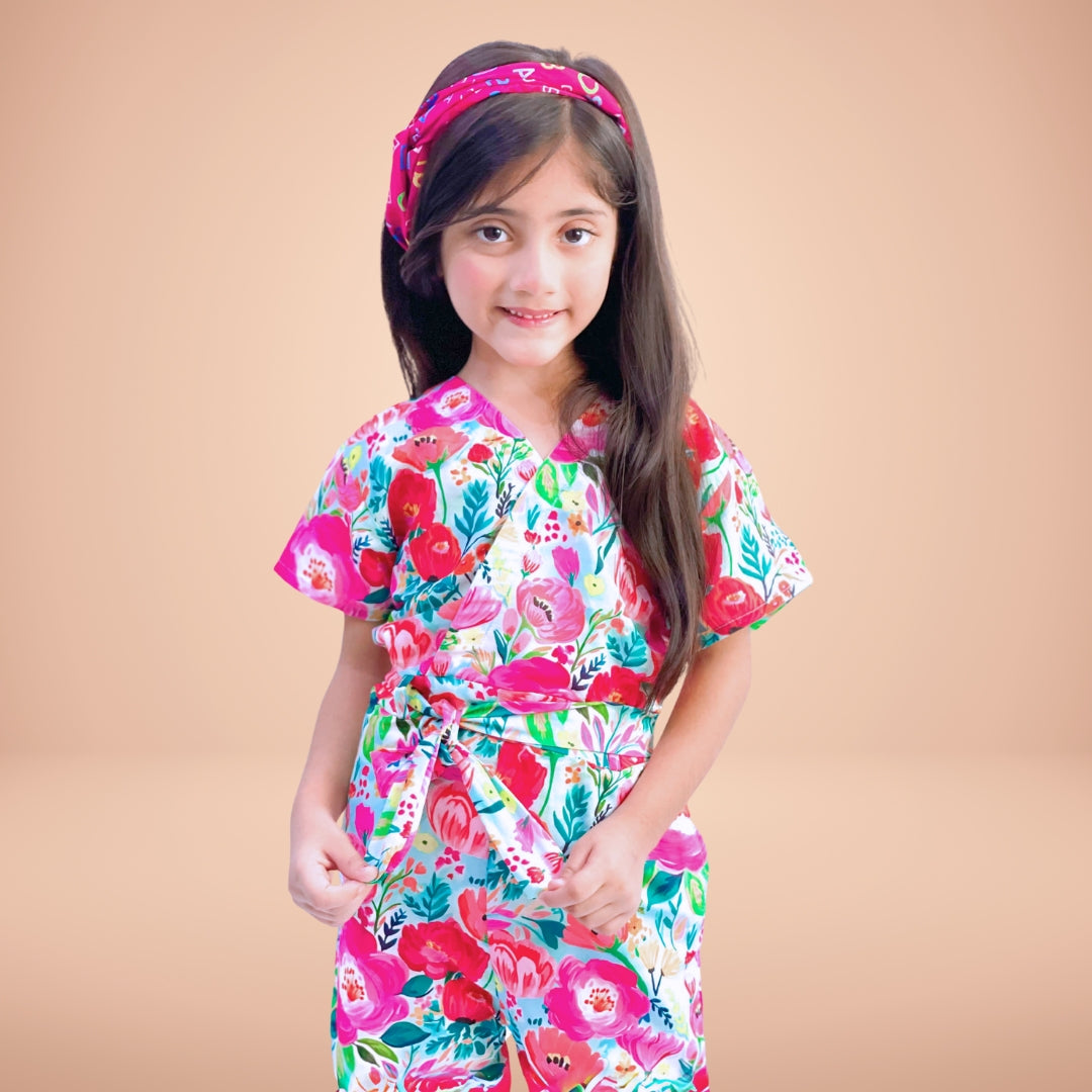 Figo - Multi Floral V-Neck Jumpsuit (Swiss Fabric)