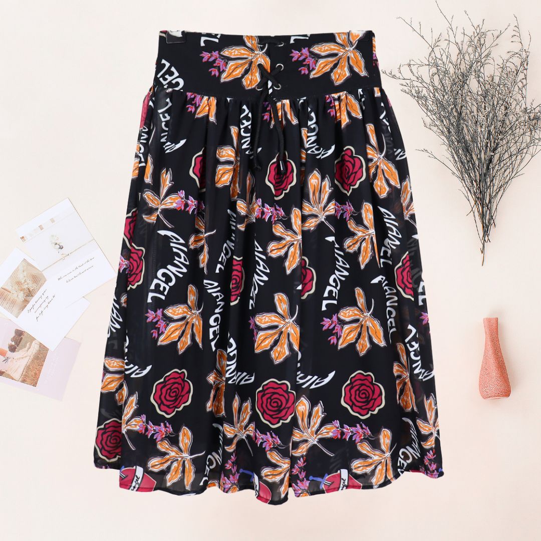 Figo - Black Angel Floral Skirt