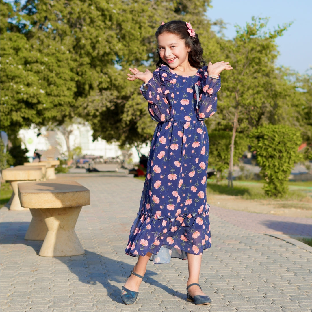 Figo - Navy Pink Floral Tunic Maxi