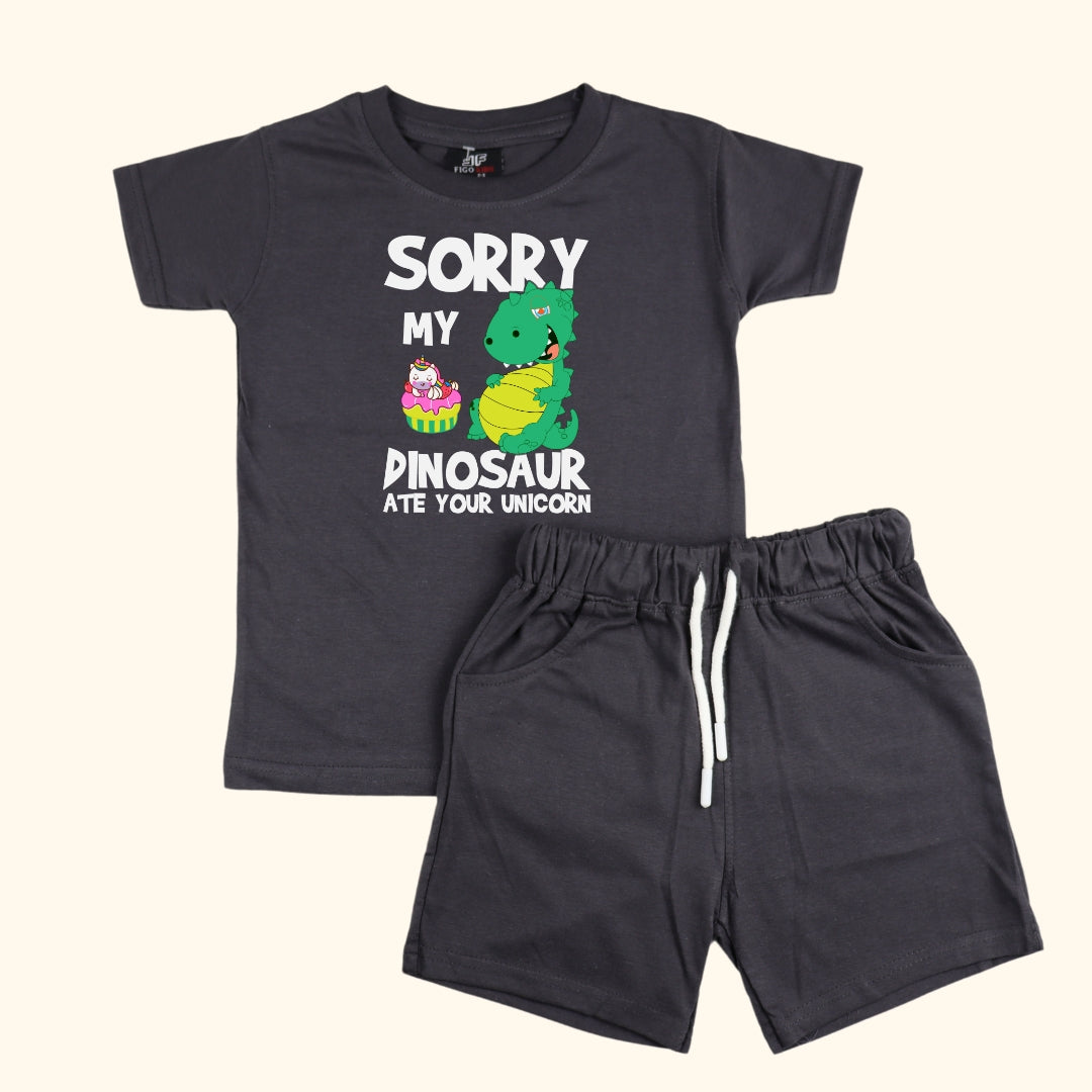 Figo - Charcoal Grey Dino T-Shirt/Short Set