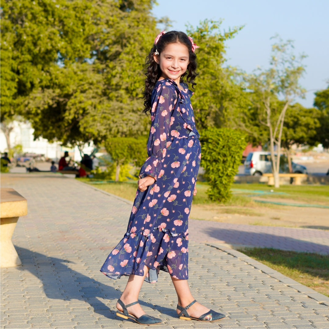 Figo - Navy Pink Floral Tunic Maxi