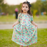 Figo - Cute Green Floral Frock (Silk Fabric)