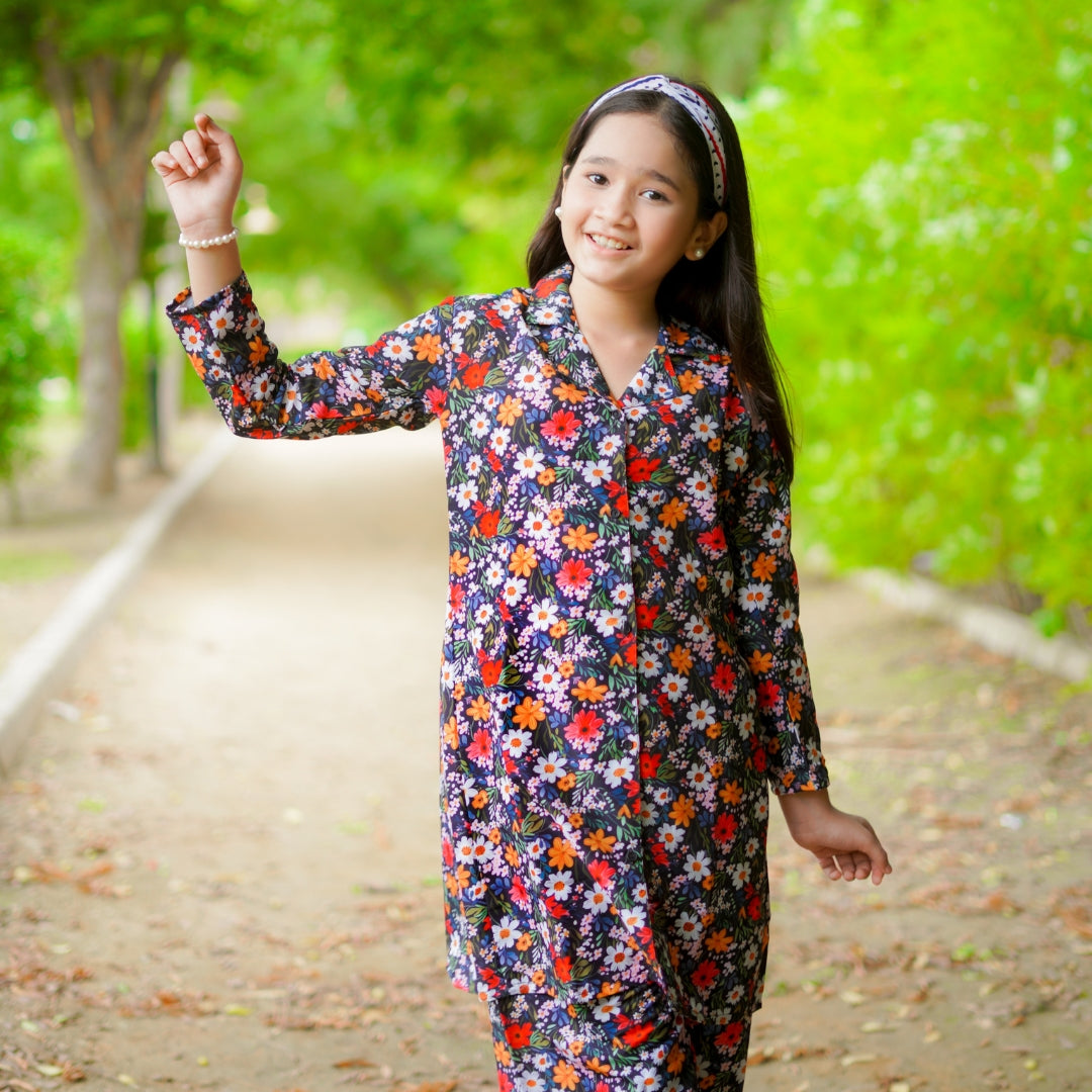 Figo - Navy Floral Print Co-Ord Set