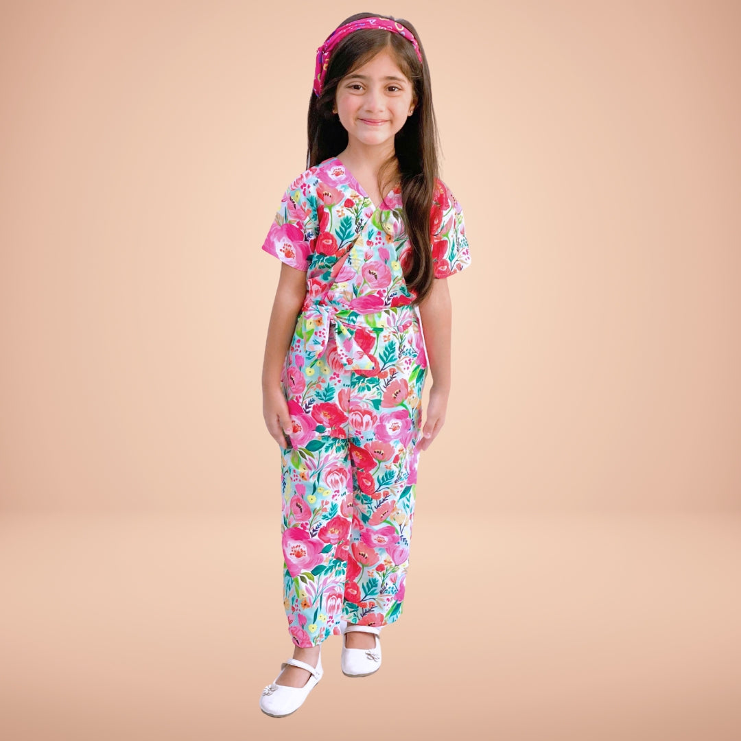 Figo - Multi Floral V-Neck Jumpsuit (Swiss Fabric)