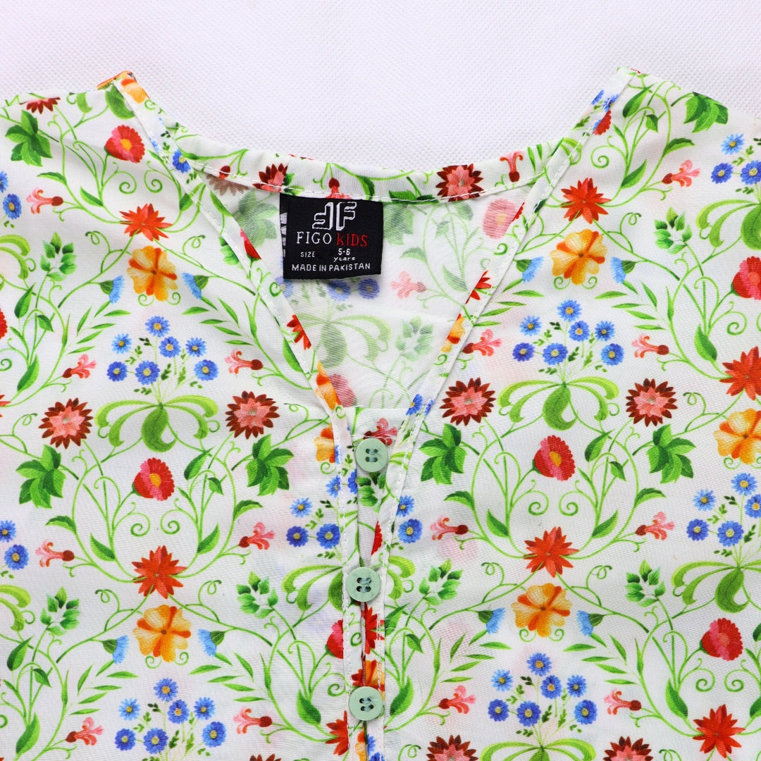 Figo - White Green Floral Print Co-Ord Set