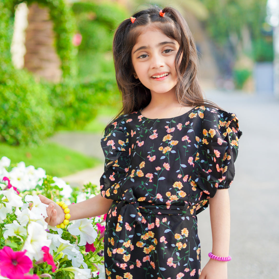 Figo - Black Floral Butterfly Pattern Jumpsuit