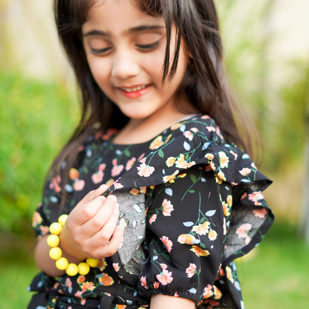 Figo - Black Floral Butterfly Pattern Jumpsuit