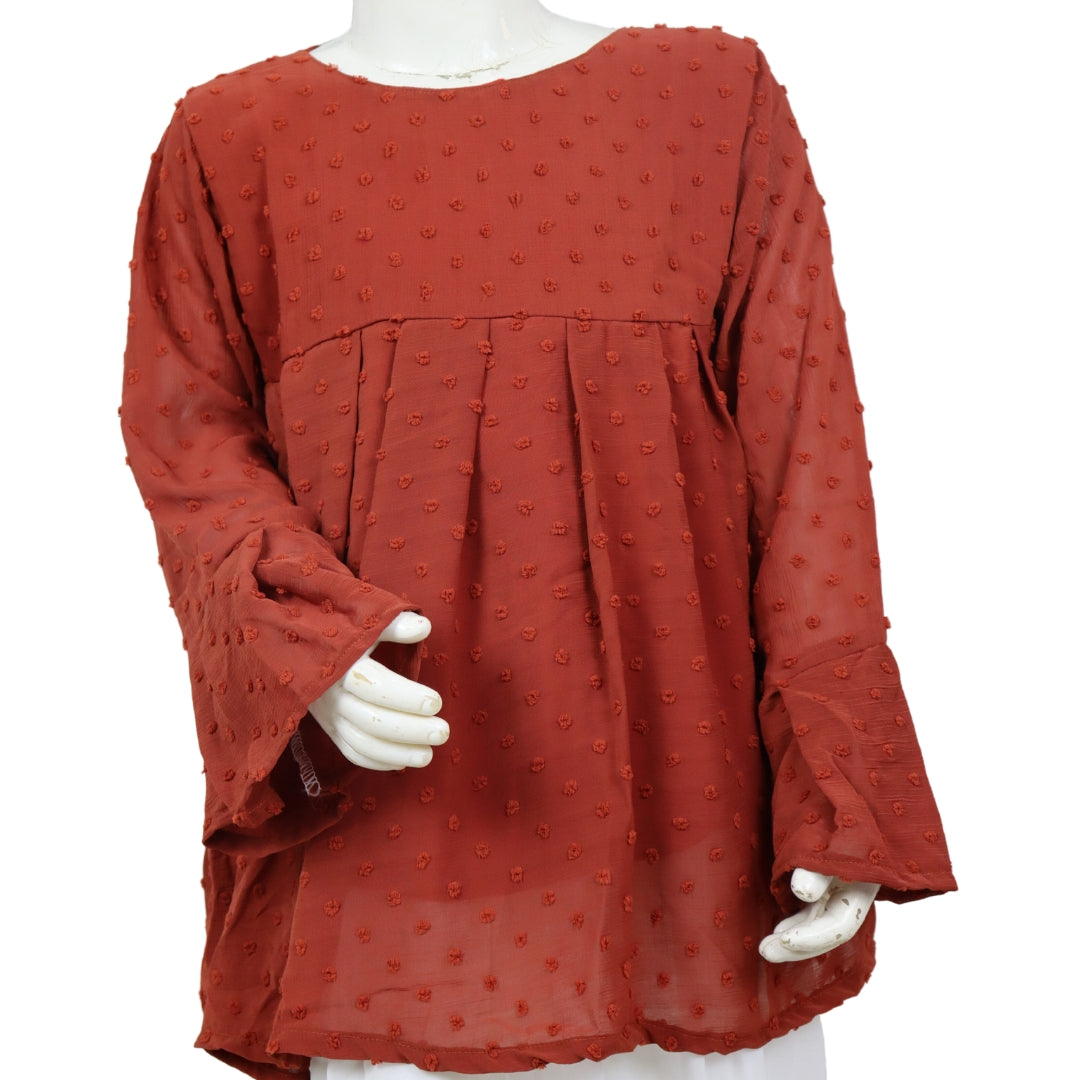 Figo - Dark Brown Brown Swiss Dot Top