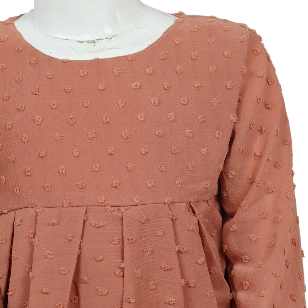 Figo - Peach Brown Swiss Dot Top