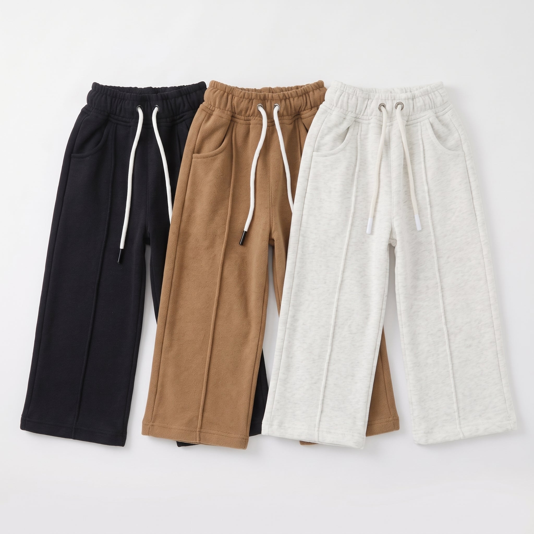 Figo Wide Leg Fleece Trousers pack of 3 for kids in black, camel and heather grey