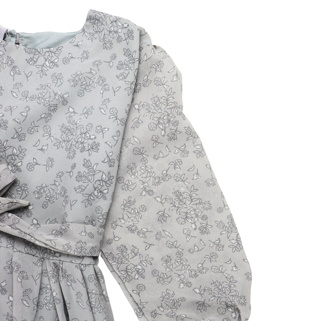 Figo - Grey Floral Three Layered Maxi/Long Frock