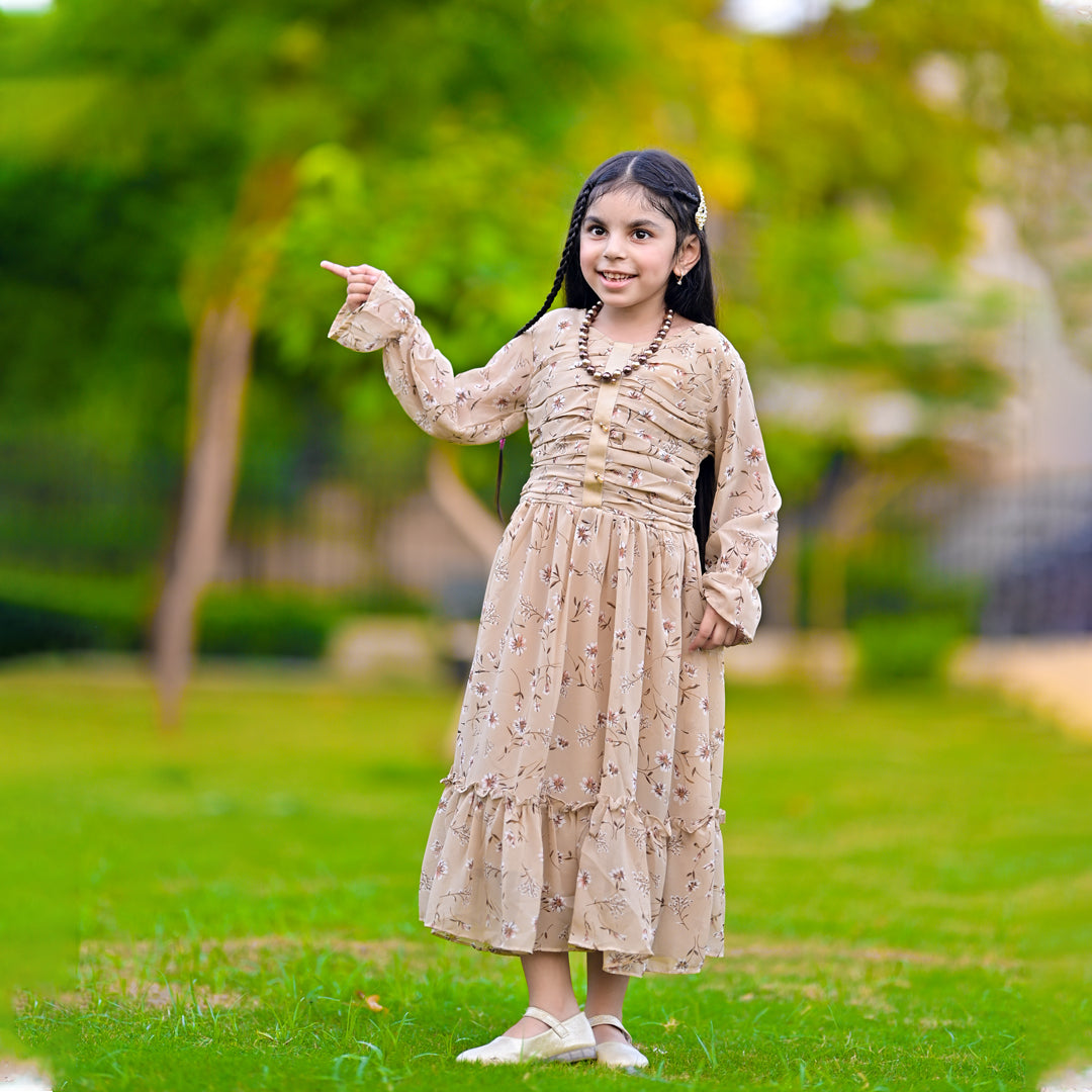 Figo - Hazel Brown Floral Tunic Maxi/Long Frock