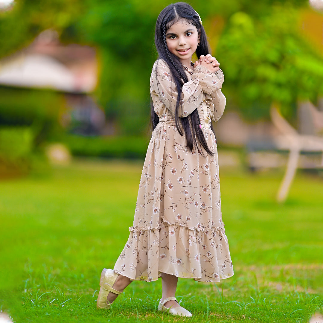 Figo - Hazel Brown Floral Tunic Maxi/Long Frock