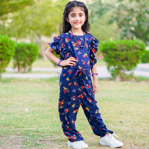 Figo - Navy Floral Butterfly Pattern Jumpsuit