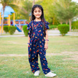 Figo - Navy Floral Butterfly Pattern Jumpsuit