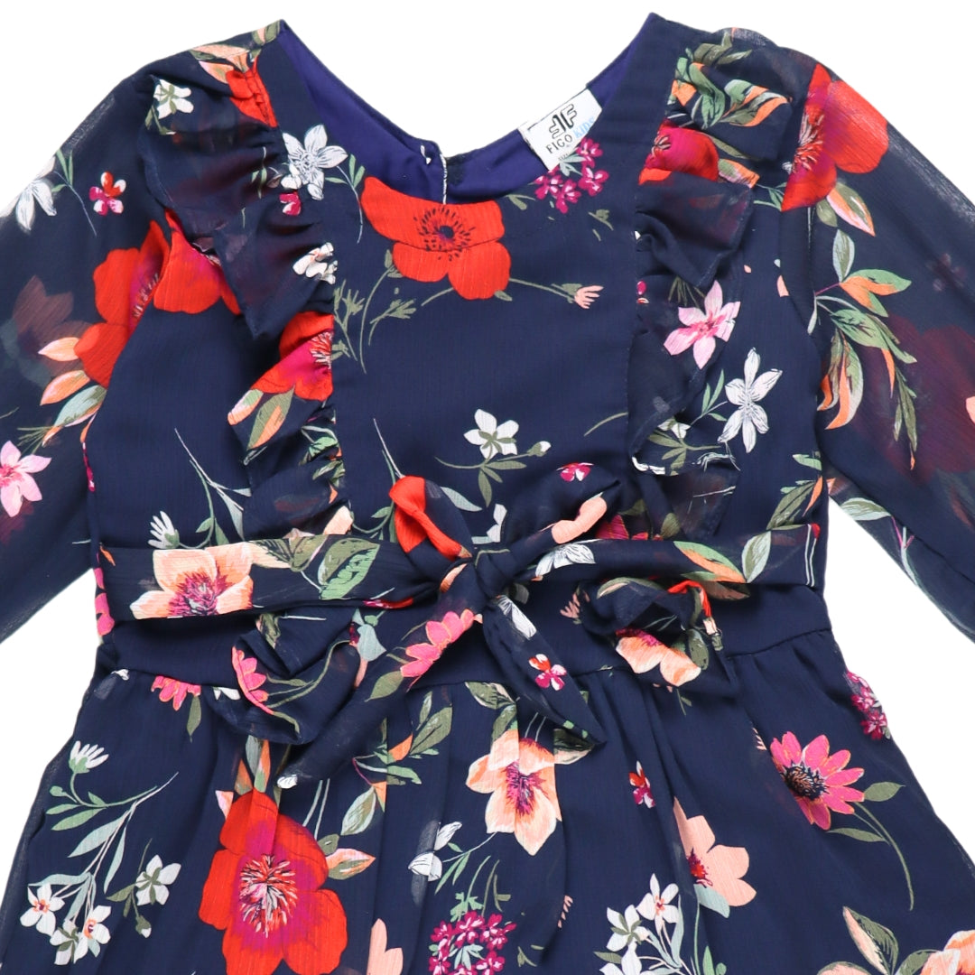 Figo - Navy Floral Tunic Maxi/Long Frock