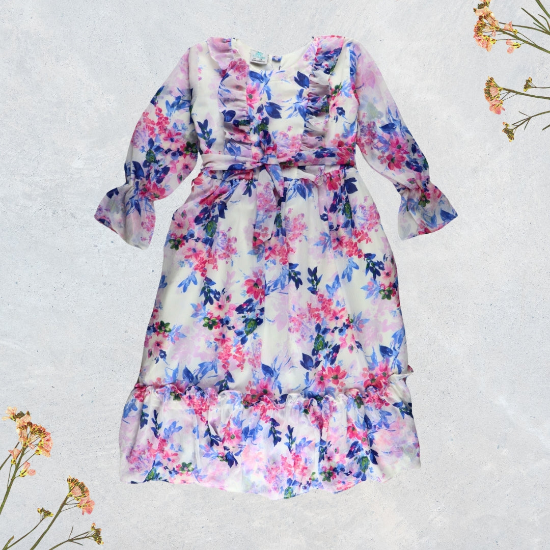 Figo - White Multi Floral Tunic Maxi/Long Frock