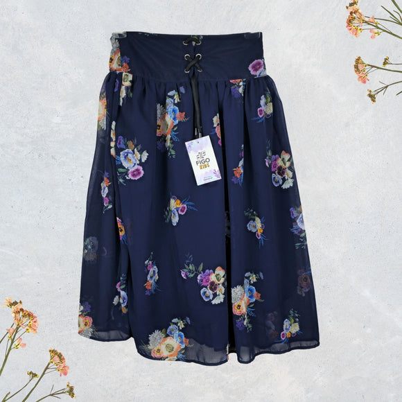 Figo - Dark Navy Multi Floral Skirt