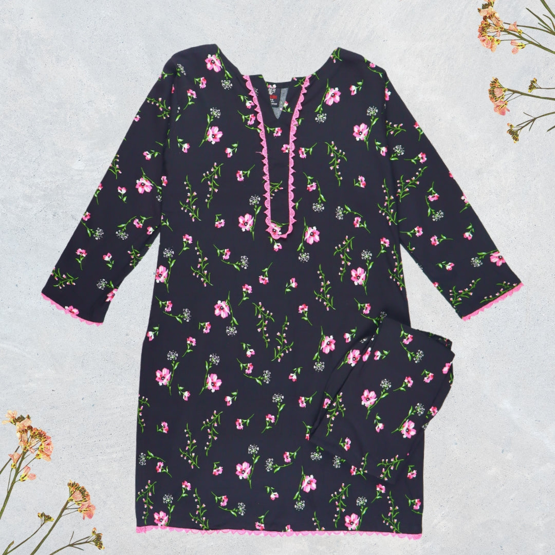 Figo - Black Floral Co-Ord Set (Viscose)