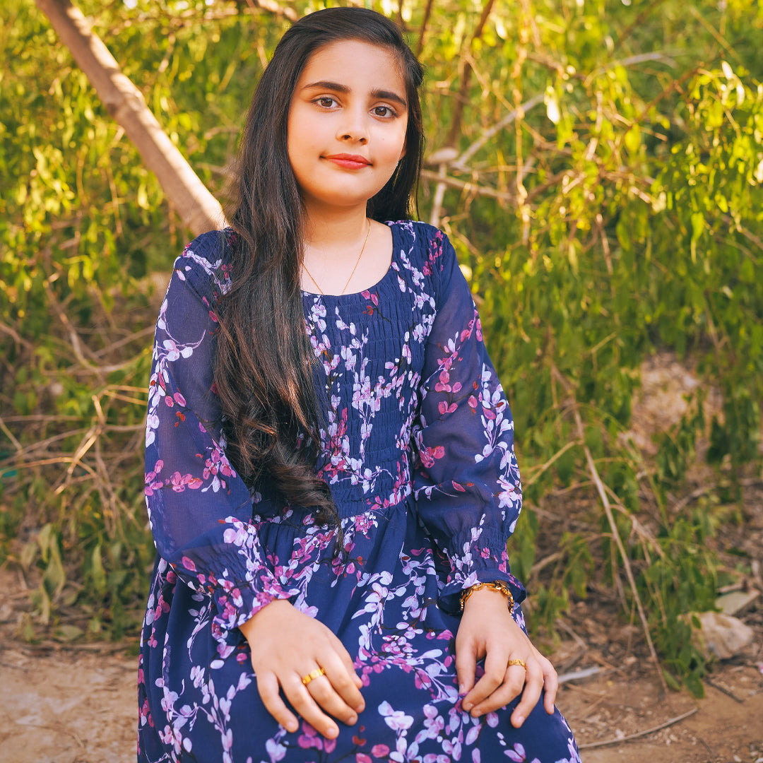 Figo - Navy Floral Smokey Maxi