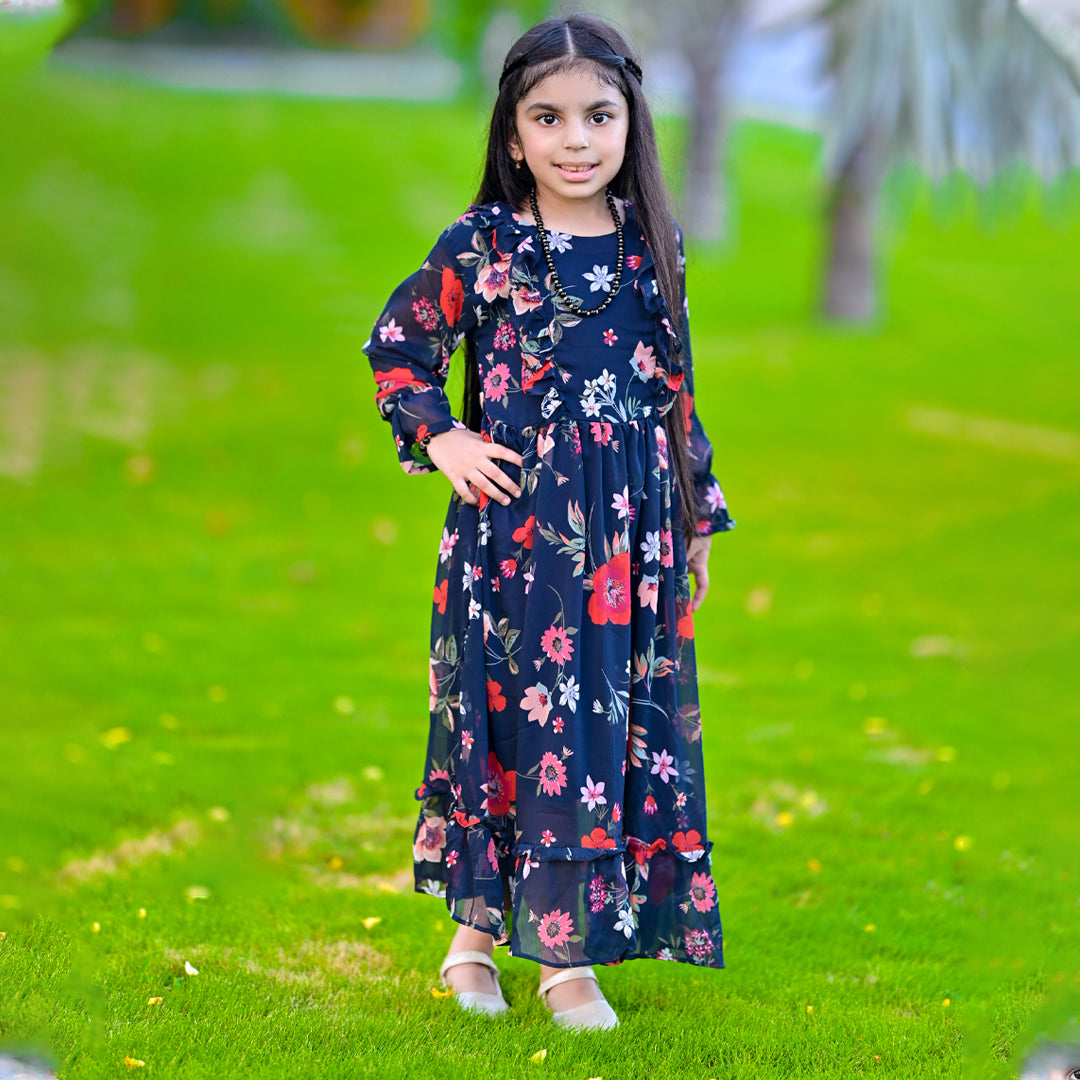 Figo - Navy Floral Tunic Maxi/Long Frock