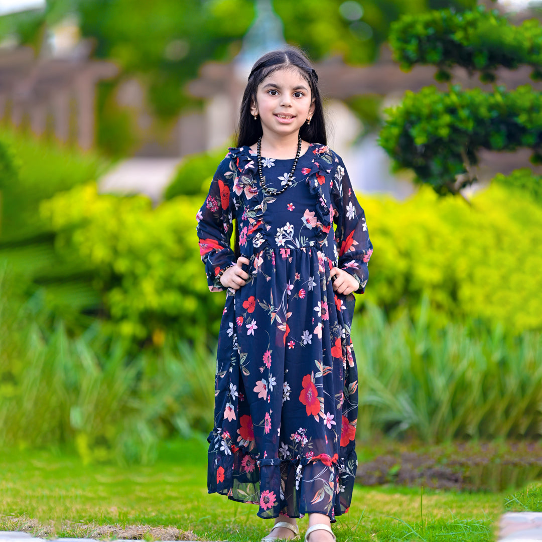 Figo - Navy Floral Tunic Maxi/Long Frock