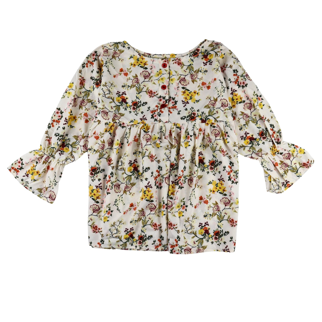 Figo - Off White Floral Front Buttoned Top