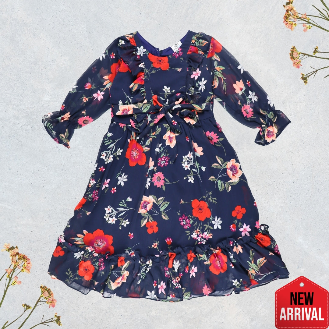 Figo - Navy Floral Tunic Maxi/Long Frock