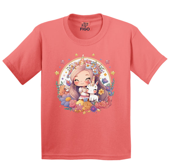 Figo Kids - Coral Pink Girl Print T-Shirt