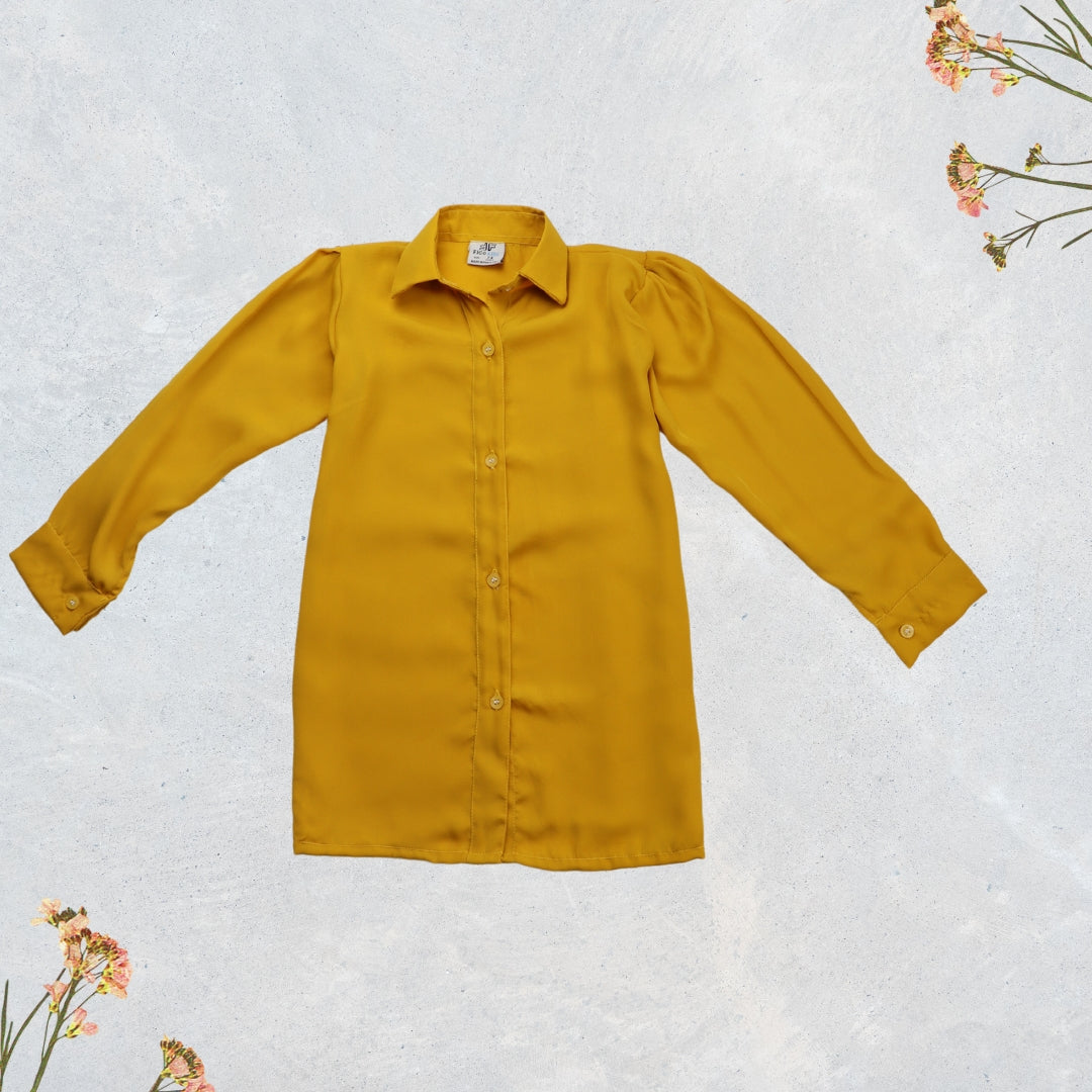Figo - Mustard Georgette Button Down Shirt