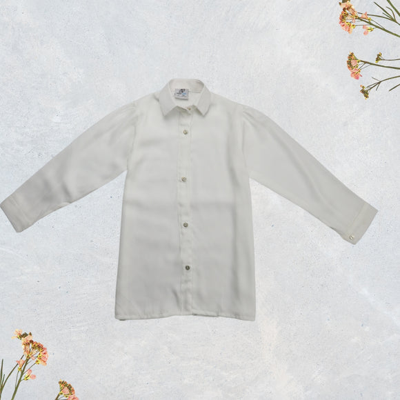 Figo - White Georgette Button Down Shirt
